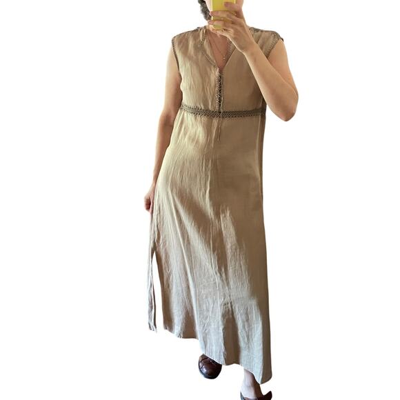 MaxMara Dresses & Skirts - Max Mara Linen Crochet Detail Sheath Maxi Dress Size 8